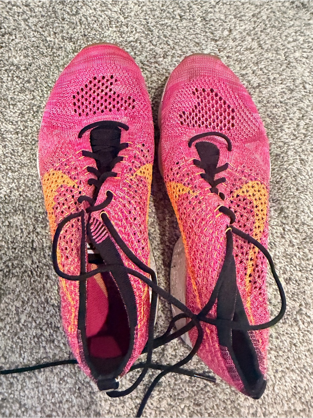 Nike Women's Pink Knit Running Shoes with Orange Swoosh